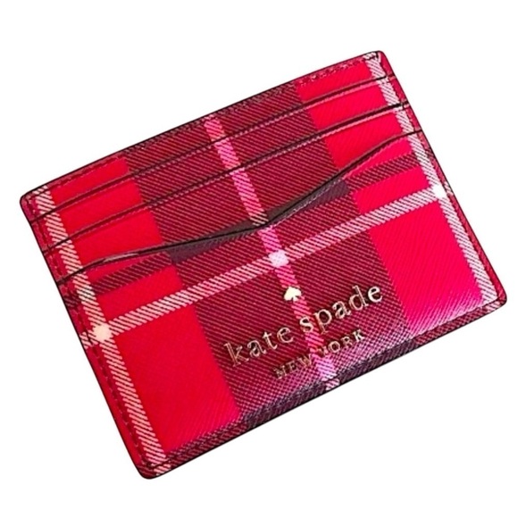 KATE SPADE NY Staci Ditsy Buds Floral Small Slim Cardholder in Bright Rose Plaid - Picture 8 of 8